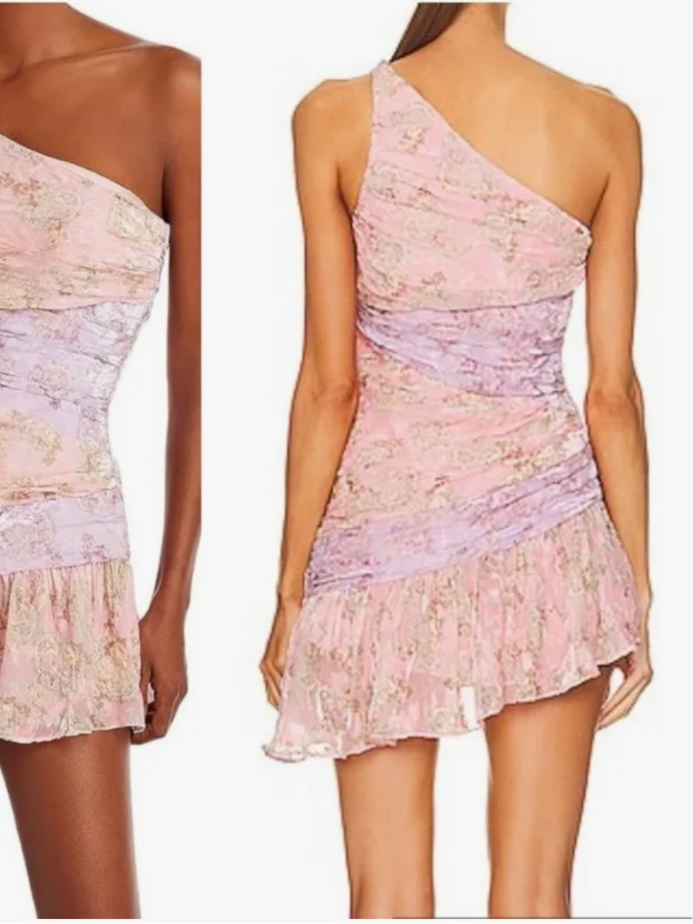 NWT LoveShackFancy Pink and Lavender One-Shoulder Mini Dress